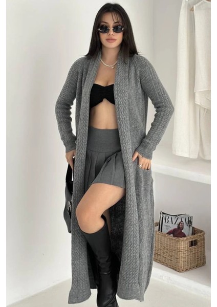 Kadın Yumuşak Dokulu Cepli Örgü Diz Altı Uzun Triko Hırka fiyatları