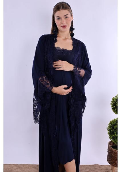 Lacivert Sabahlıklı Hamile Lohusa Gecelik Takım fiyatları