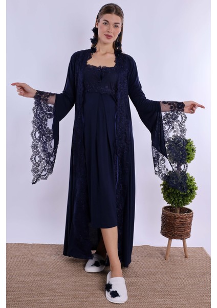 Lacivert Sabahlıklı Hamile Lohusa Gecelik Takım fırsatları