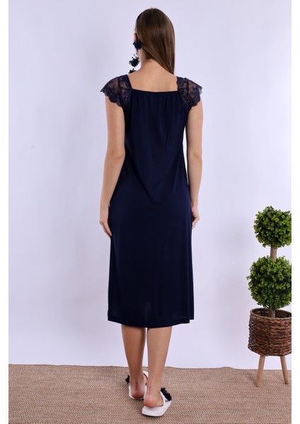 Lacivert Sabahlıklı Hamile Lohusa Gecelik Takım