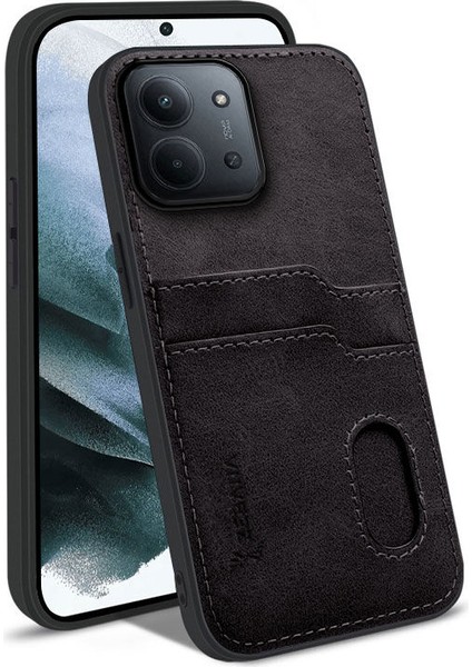 Xiaomi Redmi 15C Uyumlu Kılıf Zebana Kartlıklı Lüx Deri Kılıf Siyah