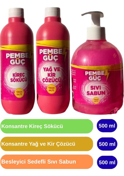 Temizlik Seti (Kireç Sökücü 500ML-Yağ ve Kir Çözücü 500ML-Sıvı Sabun 500ML)