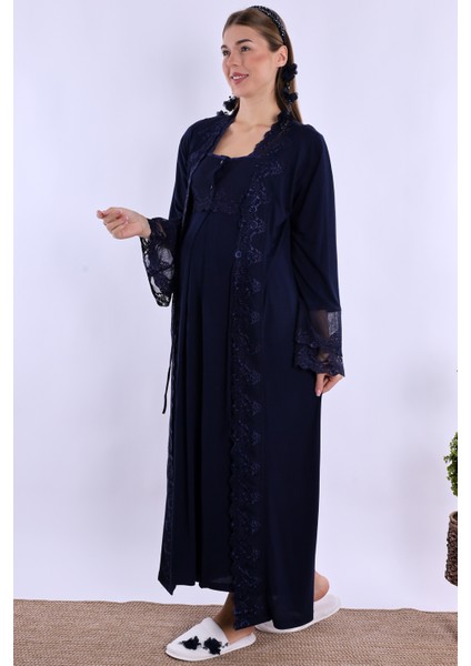 Lacivert Sabahlıklı Hamile Lohusa Gecelik Takım fiyatları