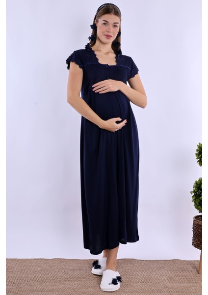 Lacivert Sabahlıklı Hamile Lohusa Gecelik Takım indirimleri