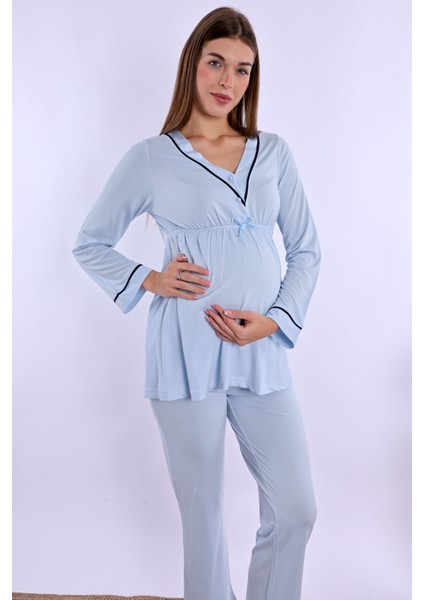 Mavi Hamile Lohusa Pijama Takımı