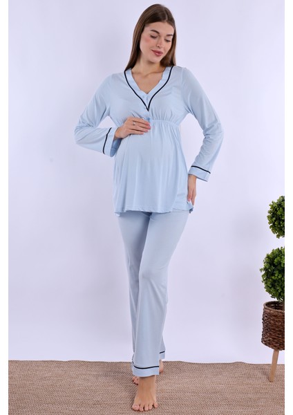 Mavi Hamile Lohusa Pijama Takımı