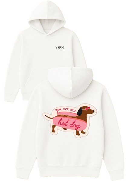 You Are Ne Hotdog Tasarım Baskılı Oversize Beyaz Kapüşonlu Sweatshirt