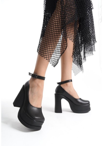 Kadın Della Bilekten Bağlamalı (12CM) Platform Topuklu Ayakkabı Siyah