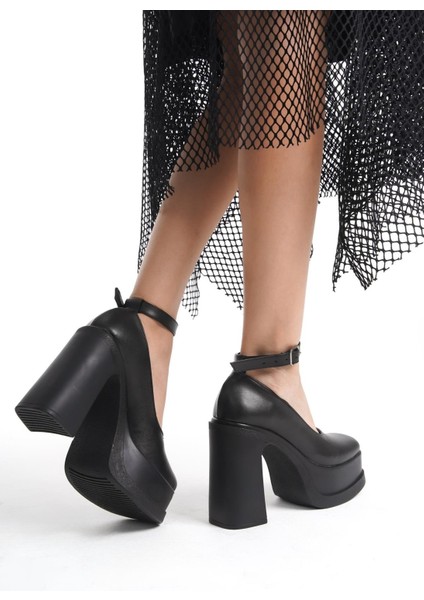 Kadın Della Bilekten Bağlamalı (12CM) Platform Topuklu Ayakkabı Siyah modelleri