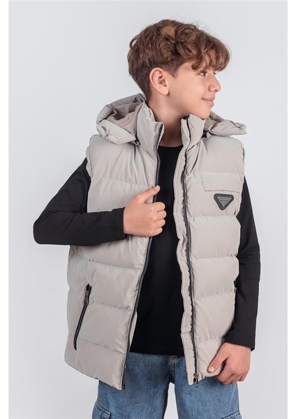 Kapüşonlu Erkek Çocuk Nova Kumaş Şişme Yelek