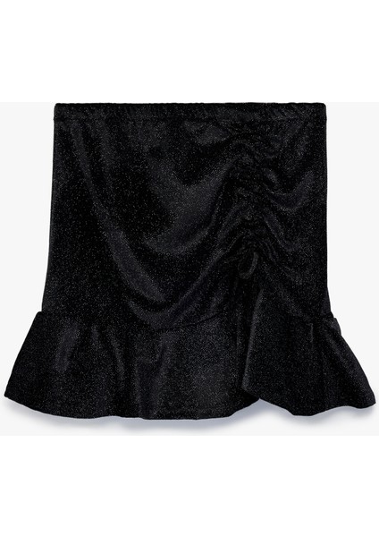 Beli Lastikli Drapeli Simli Fırfırlı Etek