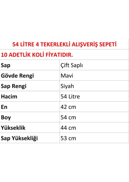 Tekerlekli Plastik Market Alışveriş El Sepeti 54 Litre Mavi 10 Adet fiyatları