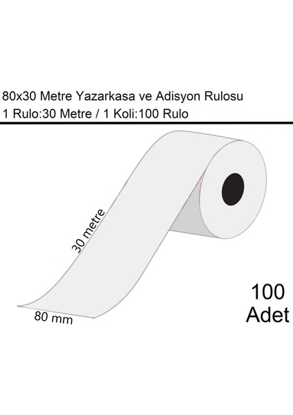 80x30 Metre Termal Yazarkasa ve Adisyon Rulosu 100 Adet