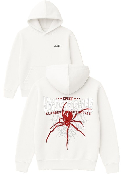 Undercover Tasarım Baskılı Oversize Beyaz Kapüşonlu Sweatshirt