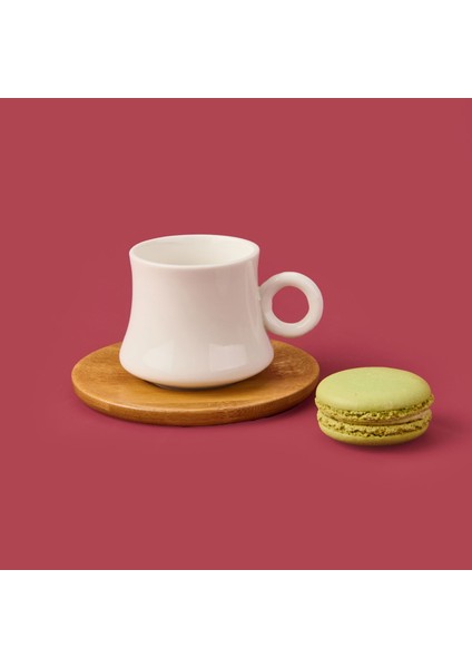 Bambu Tabaklı Dar Fincan Seti - Açık Kahverengi / Beyaz - 100 ml fiyatları
