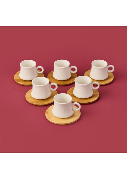 Bambu Tabaklı Dar Fincan Seti - Açık Kahverengi / Beyaz - 100 ml modelleri