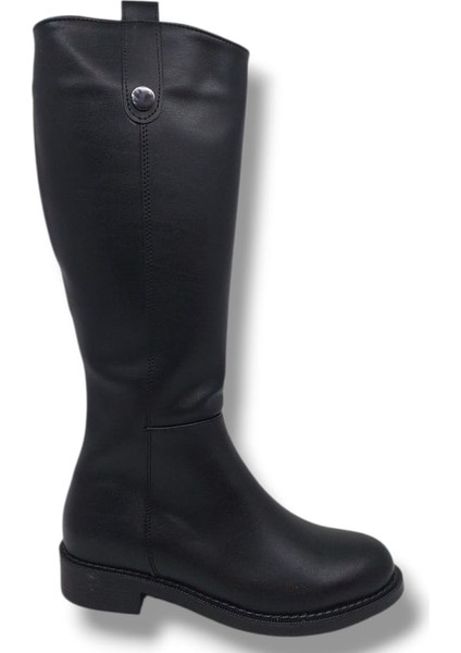 Izlife 232 Kadın Siyah Uzun Fermuarlı Alçak Topuklu Çizme