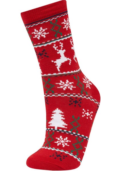 Kadın Yılbaşı Temalı 2'li Pamuklu Uzun Çorap modelleri