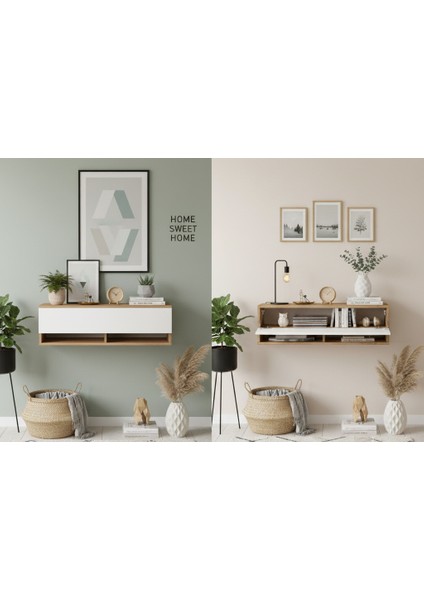 Lia Hol Antre Dresuar Duvara Monte 100CM Atlantik Çam - Beyaz modelleri