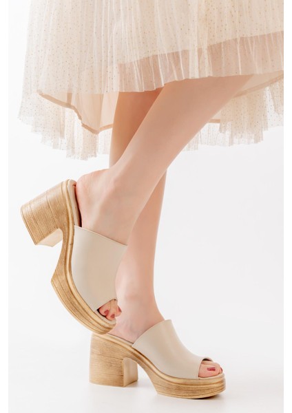 Kadın Siyah Ortopedik Iç Taban Topuklu Terlik (9cm) Krem fiyatları