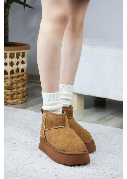 Kadın Pavro Süet Içi Kürklü Kalın Taban ( 4.5 cm ) Mini Kısa Bot Kahverengi fiyatları