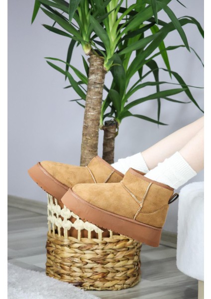 Kadın Pavro Süet Içi Kürklü Kalın Taban ( 4.5 cm ) Mini Kısa Bot Kahverengi indirimleri