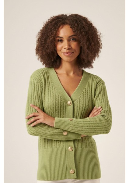 Kadın Saç Örgülü Hırka Fıstık Yeşili 25238 fiyatları