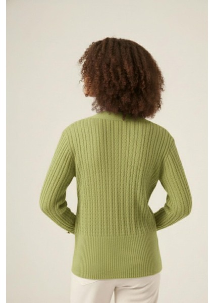 Kadın Saç Örgülü Hırka Fıstık Yeşili 25238 modelleri