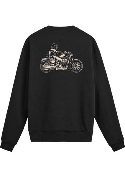 Sırt Baskılı Motosiklet Tasarımlı Sweatshirt