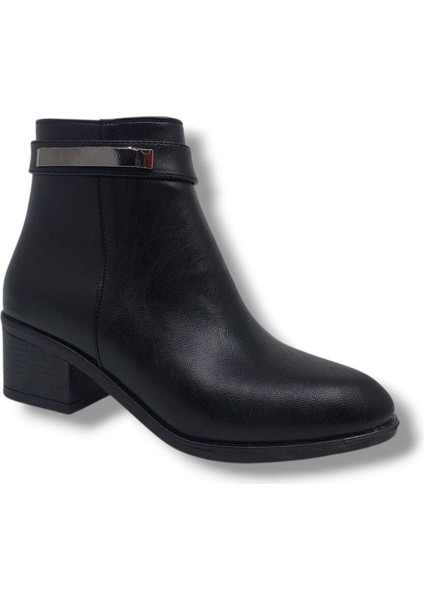 533 Kadın Siyah Tokalı Fermuarlı Alçak Topuklu Bot fiyatları