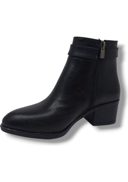 533 Kadın Siyah Tokalı Fermuarlı Alçak Topuklu Bot modelleri