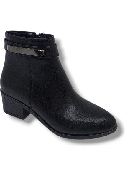533 Kadın Siyah Tokalı Fermuarlı Alçak Topuklu Bot fırsatları