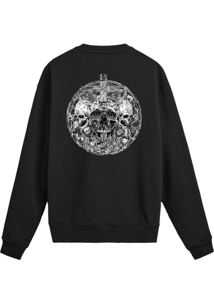 Sırt Baskılı Gotik Kurukafa Tasarımlı Sweatshirt