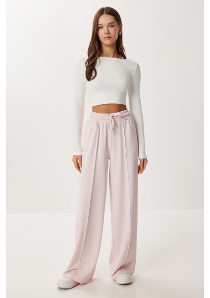 Nervürlü Yumuşak Modal Eşofman Altı LUB0288 Şeker Pembe