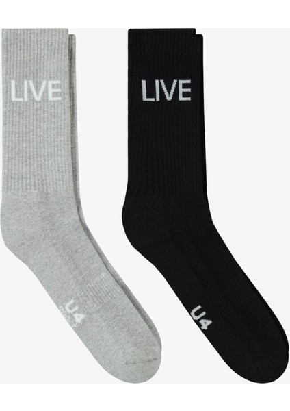 Unıted4 Core Erkek Gri/siyah 2'li Çorap
