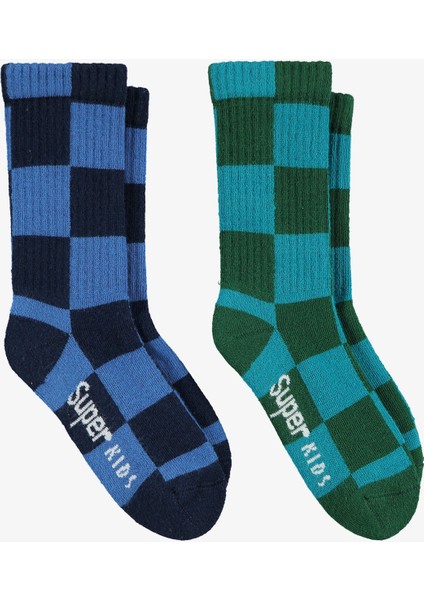 Unıted4 Tenis Checker Towel Çocuk Yeşil/mavi 2'li Çorap