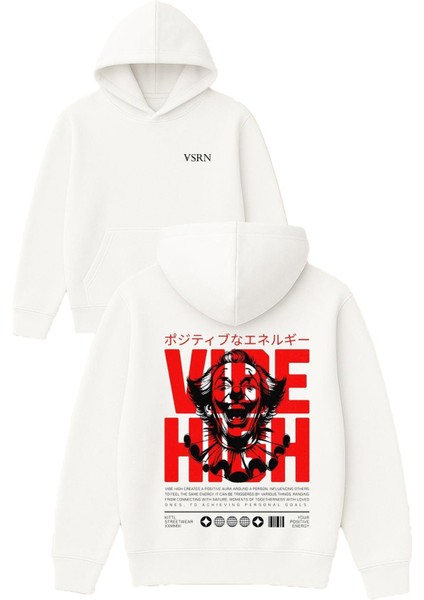 Vıre Hıgh Tasarım Baskılı Oversize Beyaz Kapüşonlu Sweatshirt