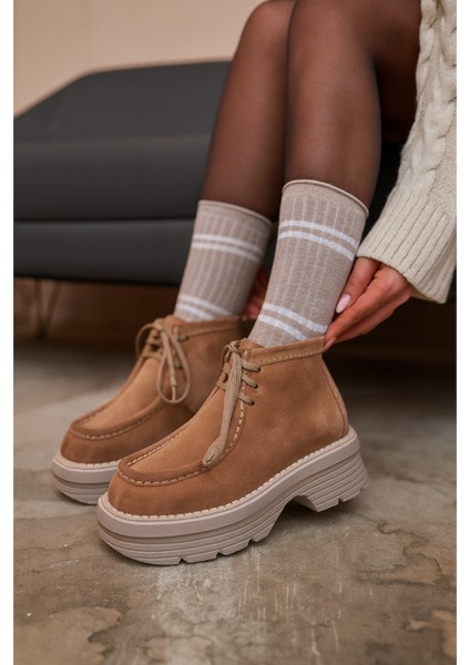 Anna Camal Süet Renkli Casual Bağcıklı Kadın Bot