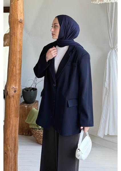 Dekoratif Cep Detaylı Tesettür Ceket Siyah modelleri