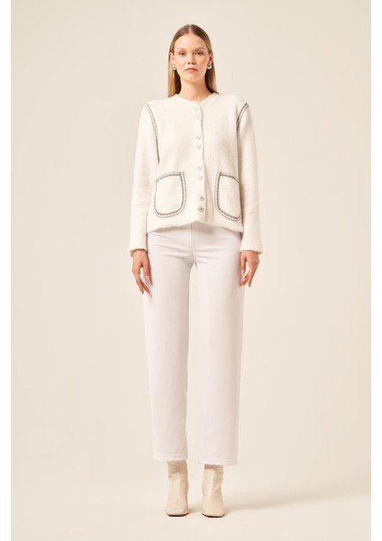 Kadın Sim Şerit Detaylı Hırka Ekru 25087 modelleri