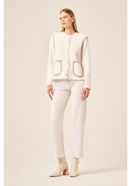 Kadın Sim Şerit Detaylı Hırka Ekru 25087 fırsatları