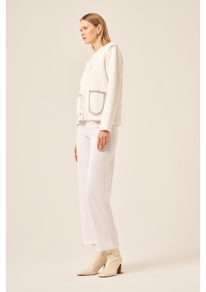 Kadın Sim Şerit Detaylı Hırka Ekru 25087 indirimleri