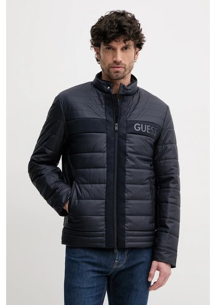 Erkek Quilted Biker Ceket - Lacivert