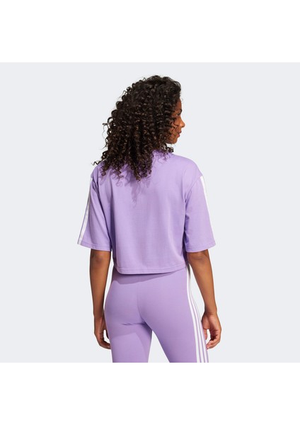 Essentials 3 Stripes Cropped Kadın Mor T-Shirt.- modelleri