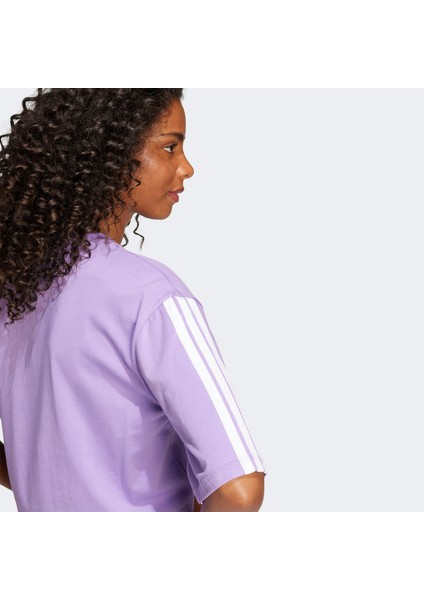 Essentials 3 Stripes Cropped Kadın Mor T-Shirt.- indirimleri