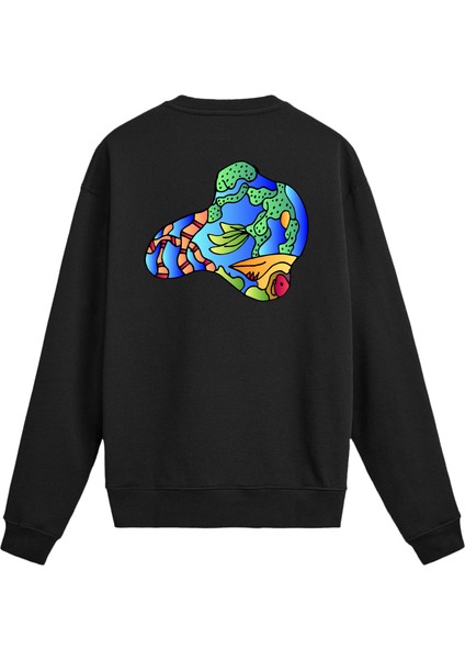 Sırt Baskılı Renkli Denizaltı Tasarımlı Sweatshirt
