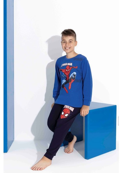 Tarık 5-9 Yaş Erkek Çocuk Spıderman Baskılı Interlok Pijama Takımı 4132270 - Mavi