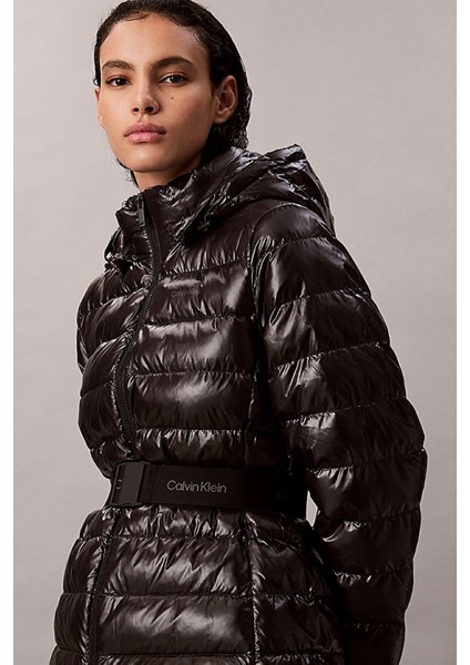 Kadın Belted Lightweight Puffer Mont - Siyah modelleri