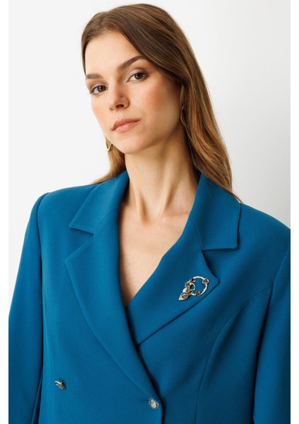 Kruvaze Yaka Düğmeli Ceket Elbise-Siyah-Petrol fiyatları