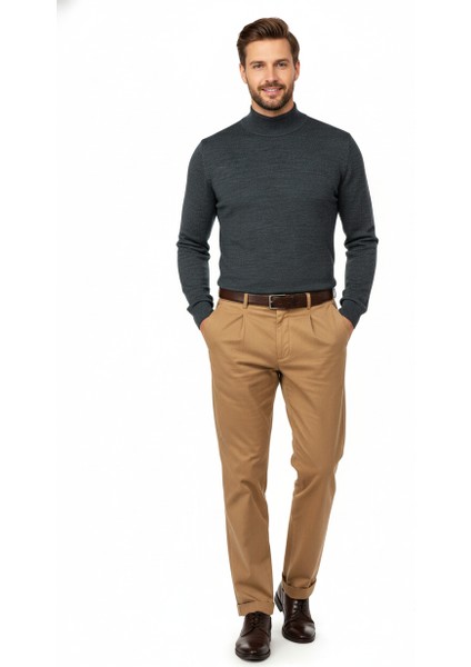 Erkek Kışlık Yarım Balıkçı Yaka Kazak Pamuklu Marina Örme Uzun Kollu Düz Renk Rahat Kesim